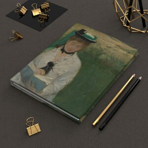 Woman Reading Journal | Hardcover Journal Lined | Journal Lined Notebook | Vintage Art Journal | Green Painting Journal