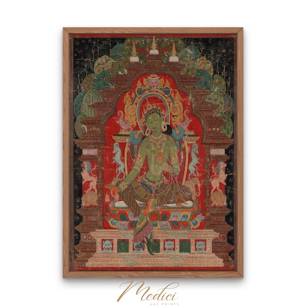 Green Tara, Female Buddha, Central Tibet, 1260 | Printable Vintage Wall Art | Buddhism Faith | Famous Paintings | Instant Download