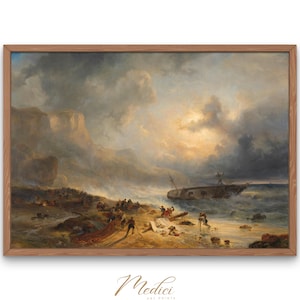 Shipwreck off a Rocky Coast, Wijnand Nuijen, 1837 | Printable Vintage Wall Art | Instant Download