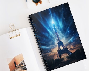 Eiffel Tower Spiral Notebook: Paris Vaporwave Art, Ruled Line Paper