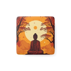 Sitting Buddha Porcelain Magnet: Spiritual Buddhist Art (2&quot; Square)