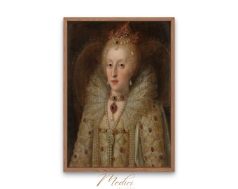 Portrait of Elizabeth I, Queen of England, 1550 - 1599 | Printable Vintage Wall Art | Famous Paintings | Instant Download