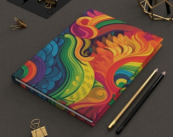 Rainbow Colors Hardcover Journal, Colorful Diaries and Journals, Lined Rainbow Notebook, Rainbow Diary