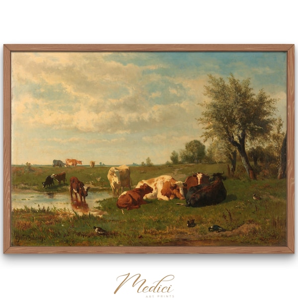 Cows in the Meadow, Gerard Bilders, 1860 - 1865 | Printable Vintage Wall Art | Famous Paintings | Instant Download