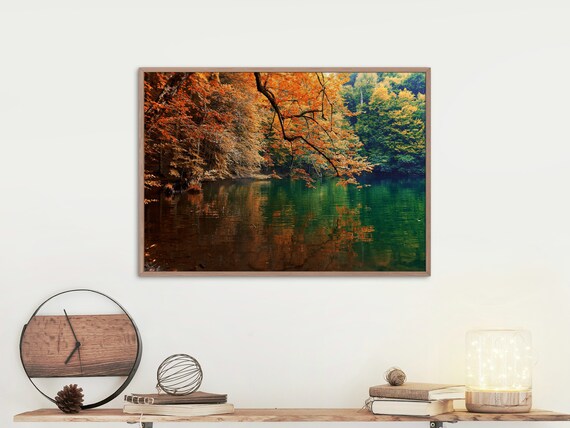Autumn Lake Photo: Fall Landscape Photography, Water Reflection (Instant Download)