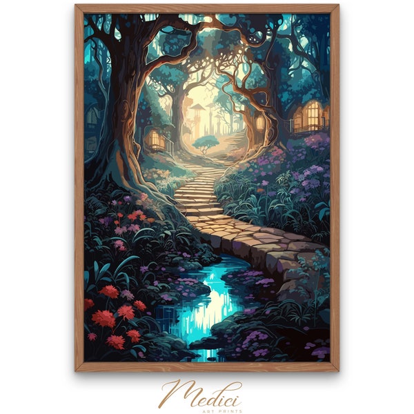 Secret Garden Print, Fantasy Illustration Digital Download, Printable Enchanted Artwork, Whimsical Wall Decor, Mystical Instant Download