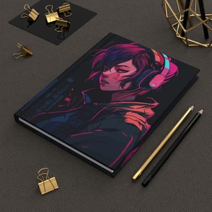 Cyberpunk Anime Girl Journal | Teenage Girl's Notebook | Hardcover Lined Notebook | Pop Art Journal | Gift for Anime Lover