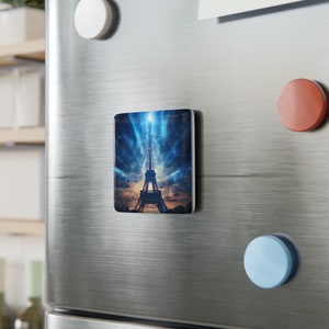 Eiffel Tower Porcelain Magnet: Vaporwave Paris Art, Travel Souvenir
