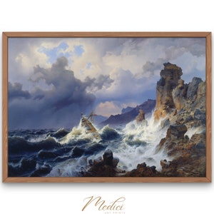 Storm at Sea off the Norwegian Coast, Andreas Achenbach, 1837 | Printable Vintage Wall Art | Seascape | Famous Paintings | Instant Download