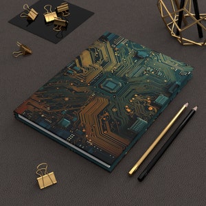 PCB-design Journal | Green Circuit Board with Gold Contacts | Hardcover Lined Notebook | PC Computer Art | Gift for Tech Lover | Matte Cover