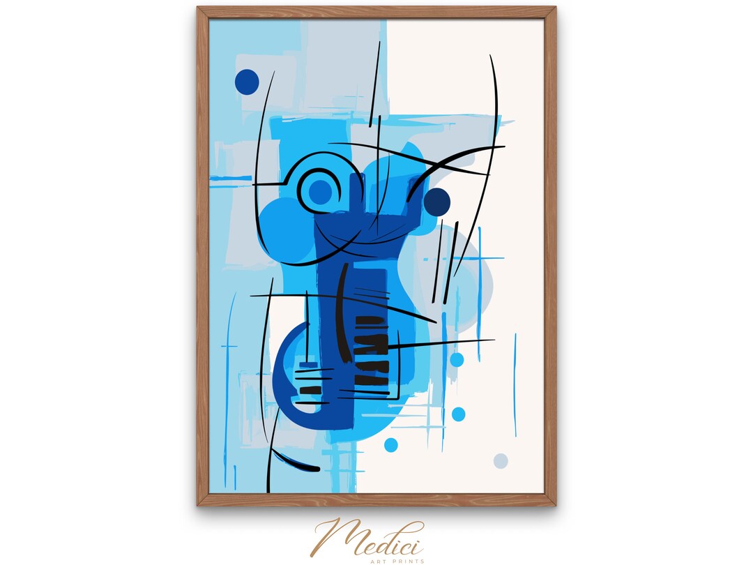 Blue Abstract Painting Printable Minimalist Wall Art Blue and White