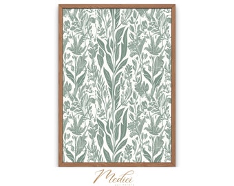 Sage Green Leaves Print: Minimalist Botanical Wall Art (Digital Download)
