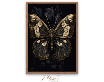 Vintage Butterfly Print: Dark Insect Art on Black (Digital Download)