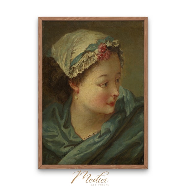 Head of a Young Woman, François Boucher, 1730s | Printable Vintage Wall Art | Famous Paintings | Instant Download |