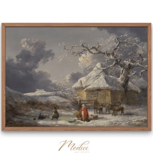 Winter Landscape with Figures, George Morland, 1785 | Printable Vintage Wall Art | Landscape Painting | Famous Paintings | Instant Download