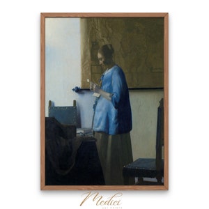 Mujer leyendo una carta, Johannes Vermeer, 1663 / Arte mural vintage imprimible / Descarga instantánea