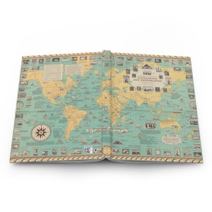 Explorer's dagboek met harde kaft | Geïllustreerde wereldkaart | Navigatie en verkenning | Gevoerd notitieboekje | Cadeau voor kaartliefhebbers en geschiedenisliefhebbers