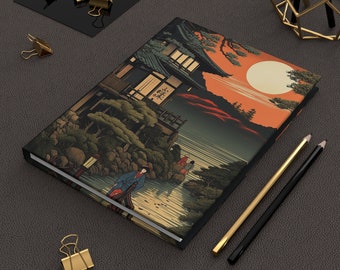 Traditional Japanese Art Journal, Edo Period Hardcover Diary, Tsuchiya Koitsu Style Lined Notebook, Far East Landscape, Calm Thoughts