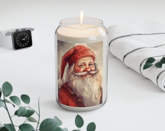 Santa Claus Candle, Vintage Christmas Art Candle, Scented Non-toxic Eco-friendly, Soy Wax Blend with Cotton Wick, Santa Portrait Candle