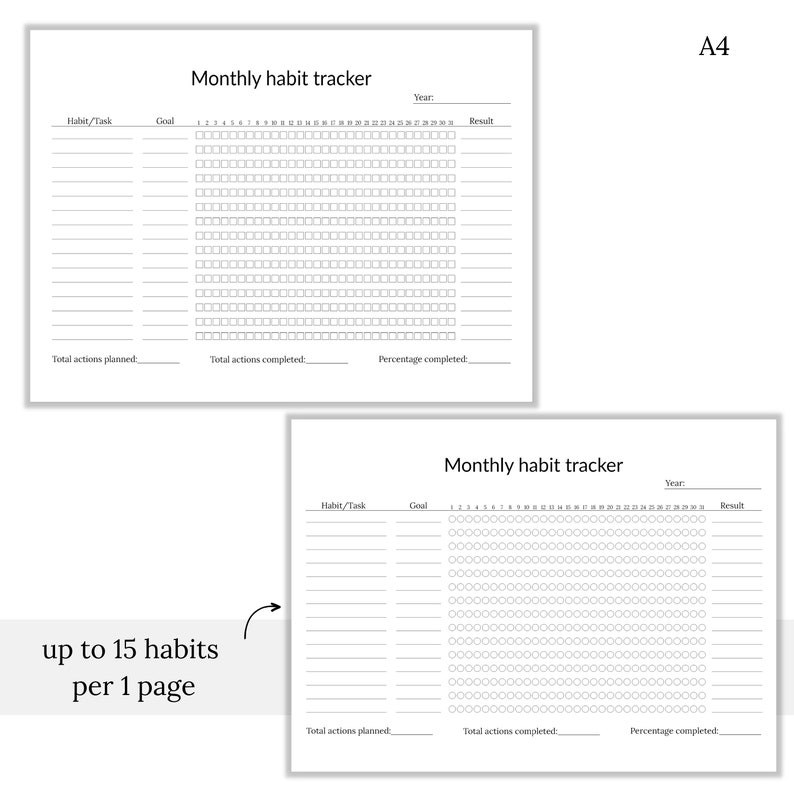 Percent Tracker Pdf Monthly Habit Tracker Printable, A4 A5 Formats (PDF) - Etsy