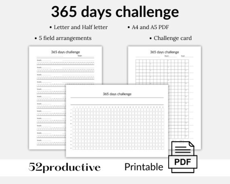 365 Days Challenge Tracker Printables, Habit Tracker, Habit Tracker ...