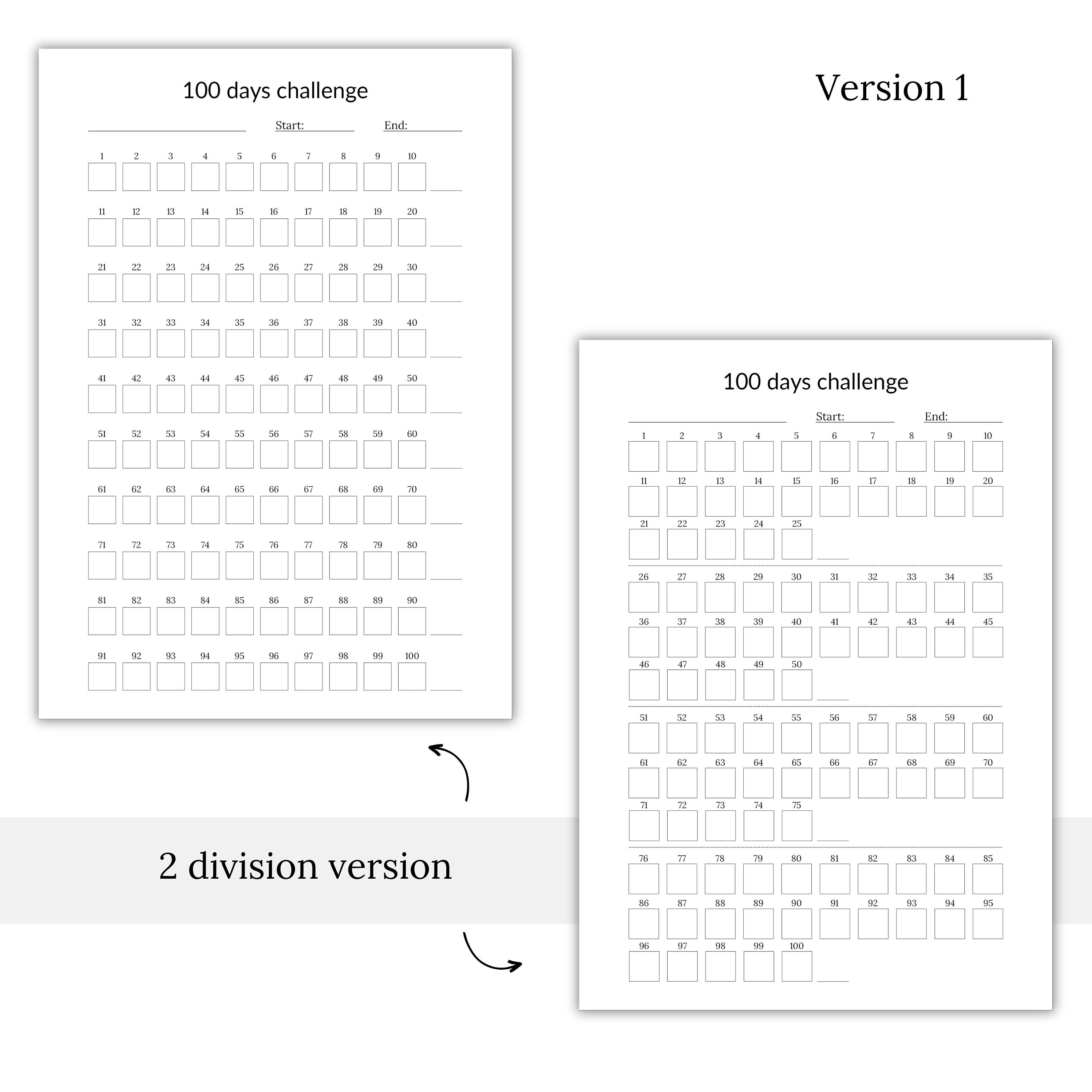100 Days Challenge Tracker Printables, Goal Planner (PDF) - Etsy