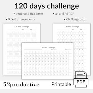 120 Days Challenge Tracker Printables, Habit Tracker, Habit Tracker Template, Goal Planner, Goal Tracker