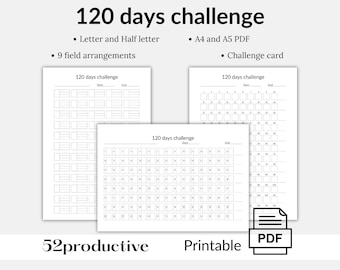 120 Day Challenge Tracker Printables, Goal Planner (PDF)