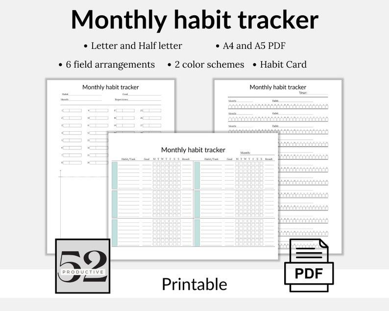 Monthly Habit Tracker Printable, A4 A5 Formats (PDF) - Etsy