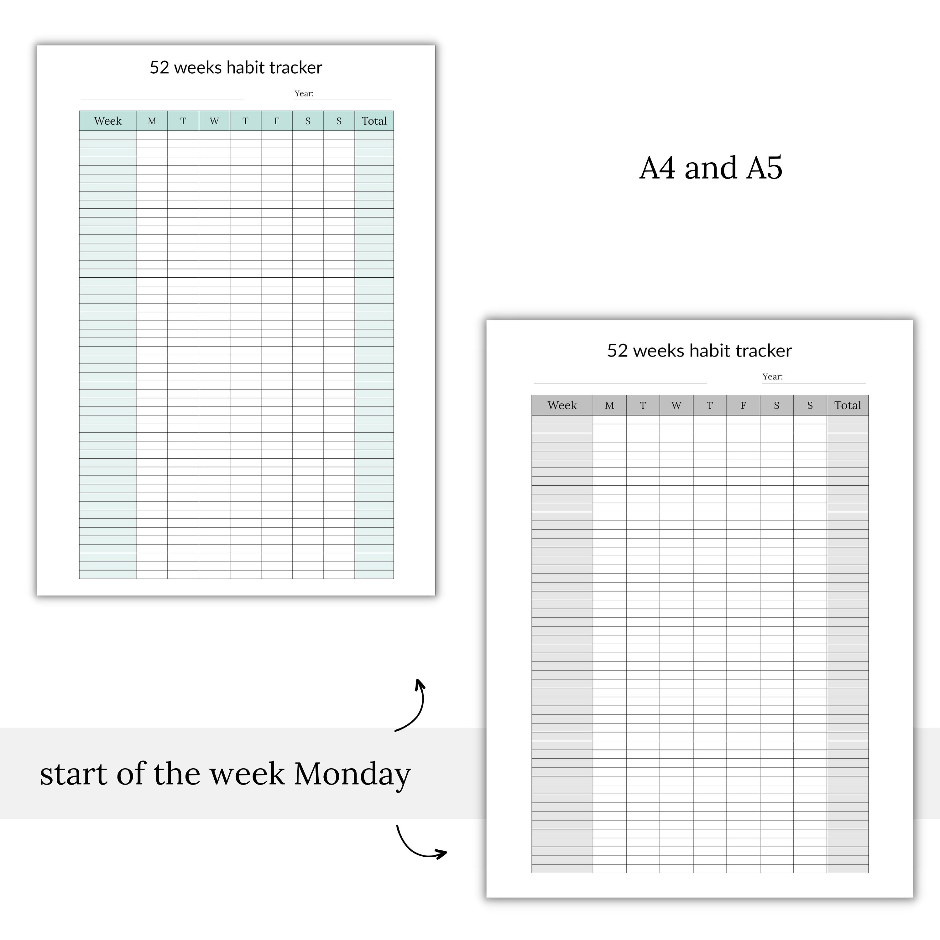 52 Week Habit Tracker Printable, Goal Planner (PDF) - Etsy