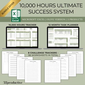 10,000 Hours Ultimate Success System | Master Your Goals Planner | Monthly, Weekly and Daily Planner | Challenge Tracker | Habit Tracker