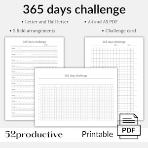 365 Days Challenge Tracker Printables, Habit Tracker, Habit Tracker Template, Goal Planner, Goal Tracker