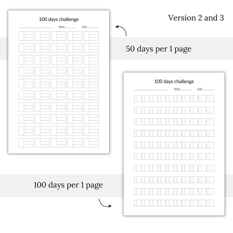 100 Days Challenge Tracker Printables, Goal Planner (PDF) - Etsy