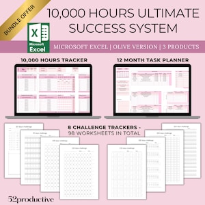 10,000 Hours Ultimate Success System | Master Your Goals Planner | Monthly, Weekly and Daily Planner | Challenge Tracker | Habit Tracker