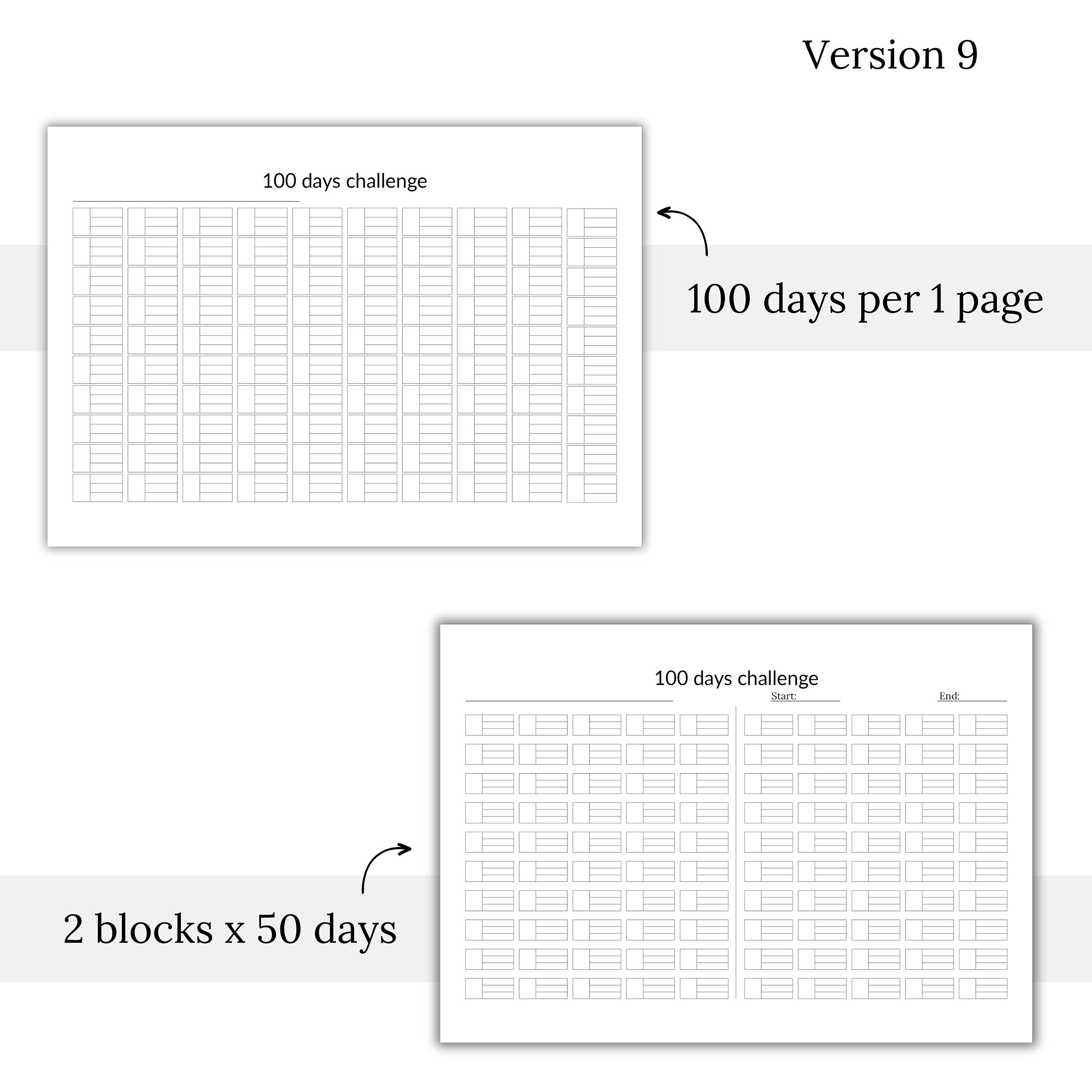 100 Days Challenge Tracker Printables, Goal Planner (PDF) - Etsy