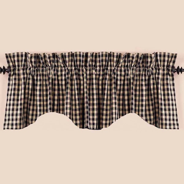 Black/Nutmeg Heritage House Check Scalloped Valance, 72"x18" Home Collection by Raghu VS100011