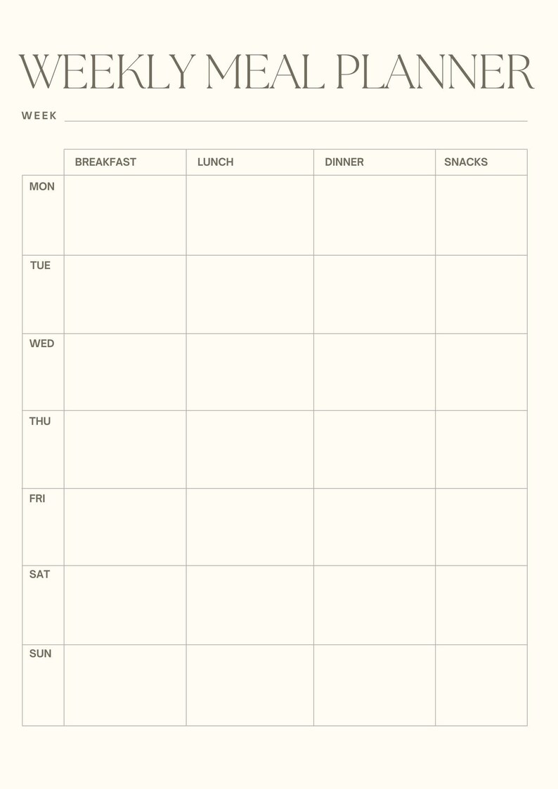 Weekly Meal Planner Etsy