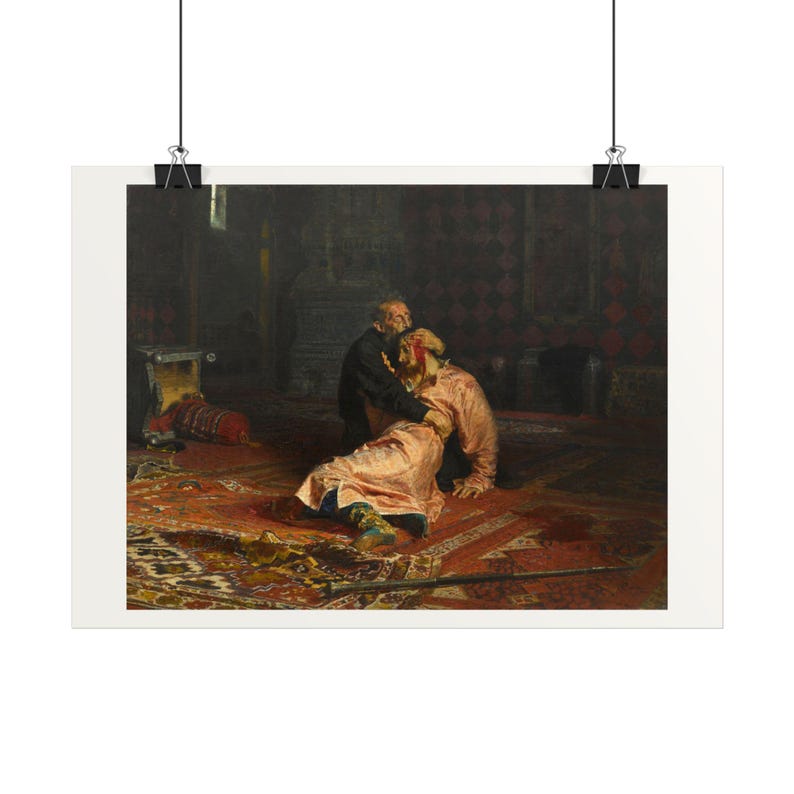 Ivan the Terrible and his son Ivan on November 16, 1581 Print by Ilya Repin, Russian Art Poster, Famous Painting Wall Art, A4, Printed in EU image 1