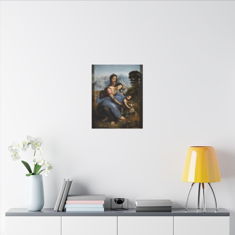 La Virgen, el Niño Jesús y Santa Ana, Leonardo da Vinci – Cuadro en lienzo, Renacimiento, pintura famosa, listo para colgar imagen 8