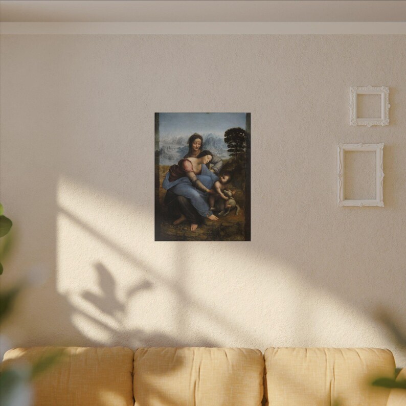 La Virgen, el Niño Jesús y Santa Ana, Leonardo da Vinci – Cuadro en lienzo, Renacimiento, pintura famosa, listo para colgar imagen 15