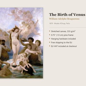 The Birth of Venus Canvas Print by William-Adolphe Bouguereau, Academic Wall Art, Famous Painting, Ready to Hang image 20