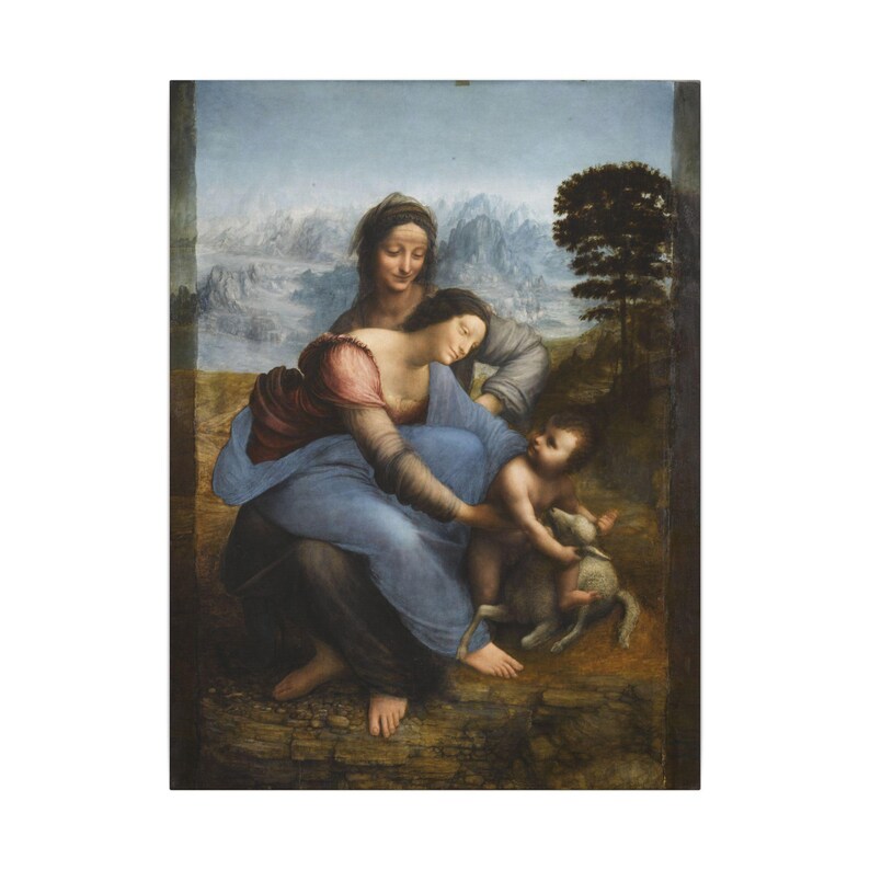 La Virgen, el Niño Jesús y Santa Ana, Leonardo da Vinci – Cuadro en lienzo, Renacimiento, pintura famosa, listo para colgar imagen 9
