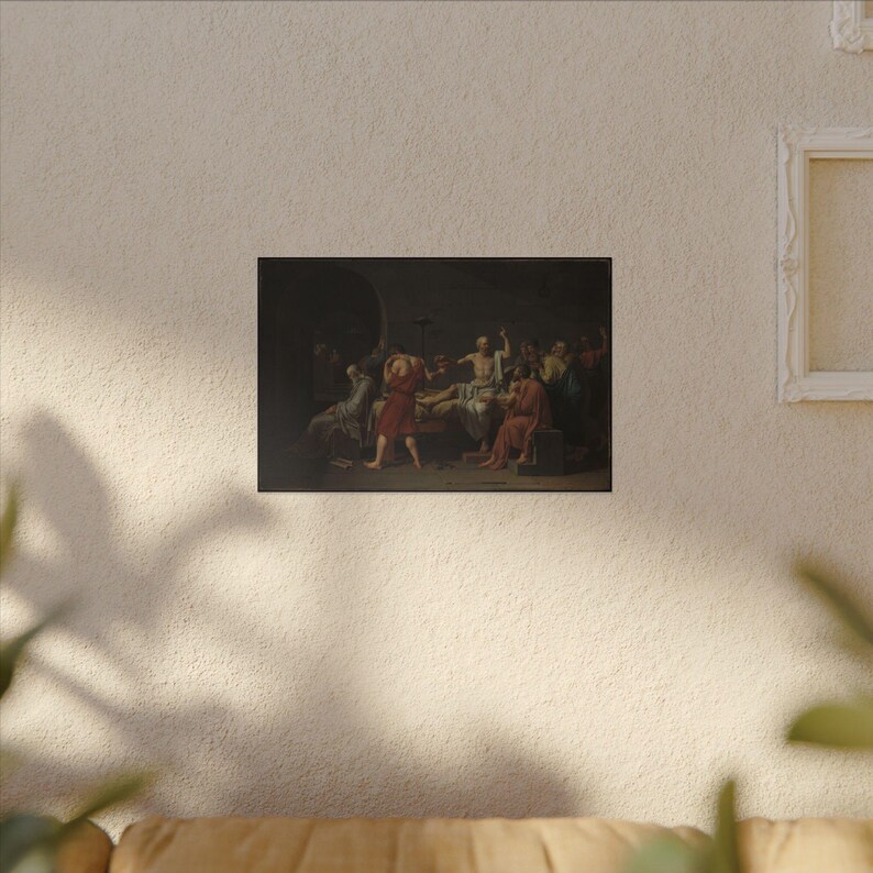 La muerte de Sócrates, Jacques-Louis David – Cuadro en lienzo, Neoclasicismo, pintura famosa, listo para colgar imagen 3
