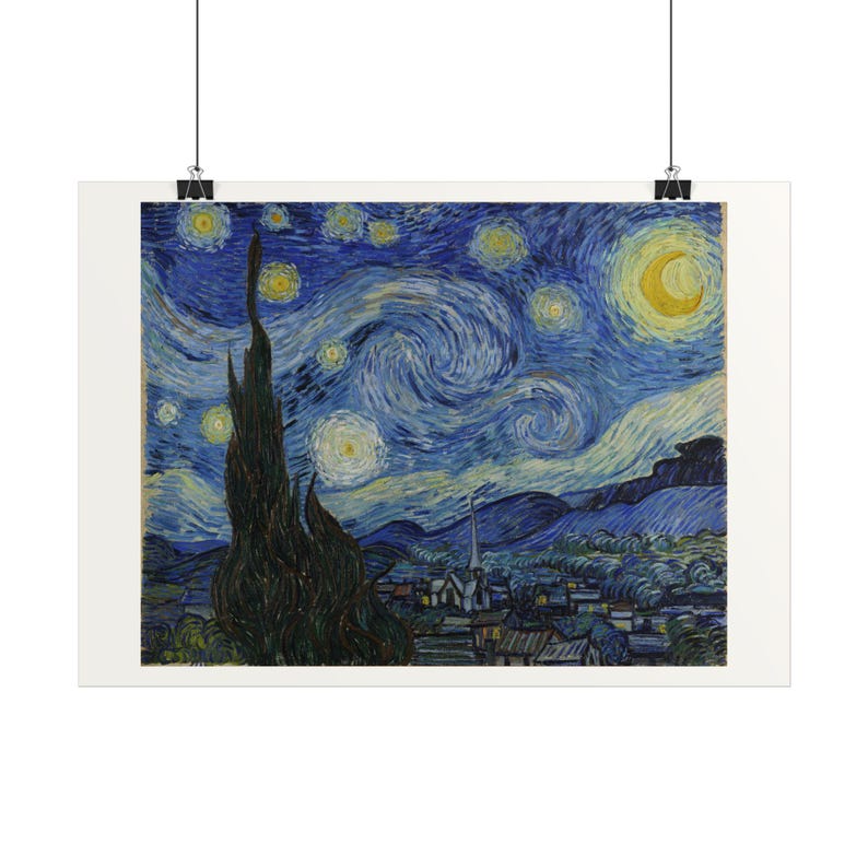 The Starry Night Print by Vincent van Gogh, Post Impressionism Art Poster, Famous Painting Wall Art, A4 A3 A2, Printed in EU image 2