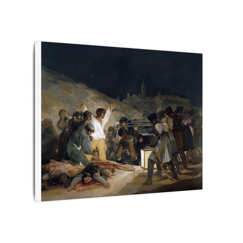 Canvasprint 'De Derde Mei 1808' van Francisco Goya, romantische muurdecoratie, beroemd schilderij, klaar om op te hangen. afbeelding 2