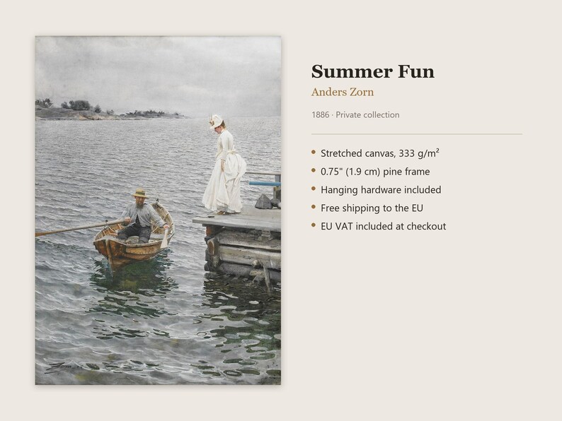 Summer Fun Canvas Print by Anders Zorn, Swedish Wall Art, Famous Painting, Ready to Hang image 11