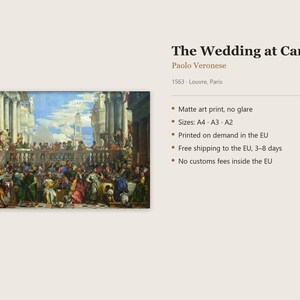 The Wedding at Cana Print by Paolo Veronese, Venetian Art Poster, Famous Painting Wall Art, A4 A3 A2, Printed in EU image 6