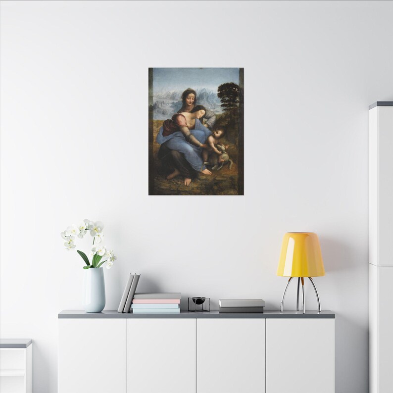 La Virgen, el Niño Jesús y Santa Ana, Leonardo da Vinci – Cuadro en lienzo, Renacimiento, pintura famosa, listo para colgar imagen 16