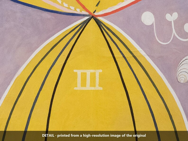 May include: A yellow, arched graphic design featuring the Roman numeral III in the center, flanked by lavender sections with white line art. The composition includes thin black vertical lines converging at the top, with text at the bottom.