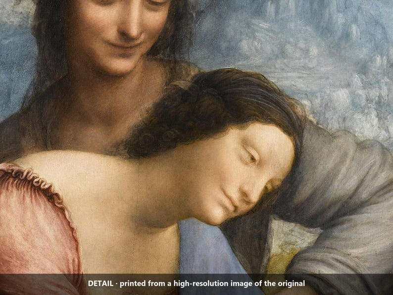 May include: A detailed print of a painting featuring two figures with soft facial expressions. One figure wears a pink garment with a ruffled neckline, while the other wears a grey sleeve. The text DETAIL - printed from a high-resolution image of the original is visible at the bottom.